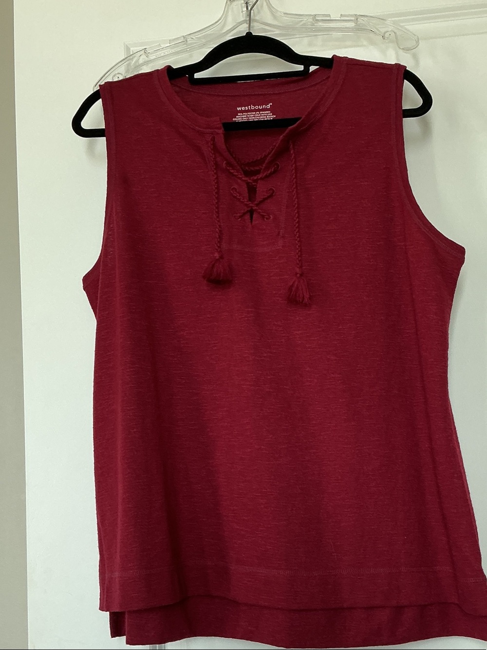 Westbound Lace-Up Tassel Tank Top - Burgundy